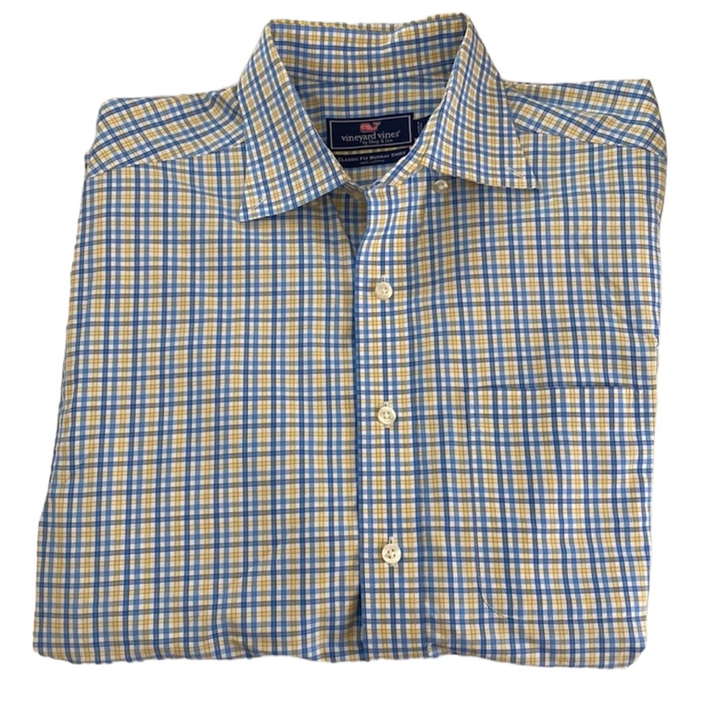 Vineyard Vines Classic Fit Murray Shirt Button Down Small Blue and Yellow